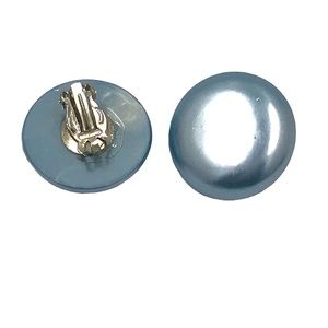 Vintage Metallic Blue Japan Button Clip On Earrings